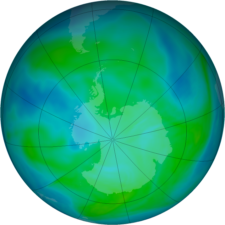 Antarctic ozone map for 13 January 2008